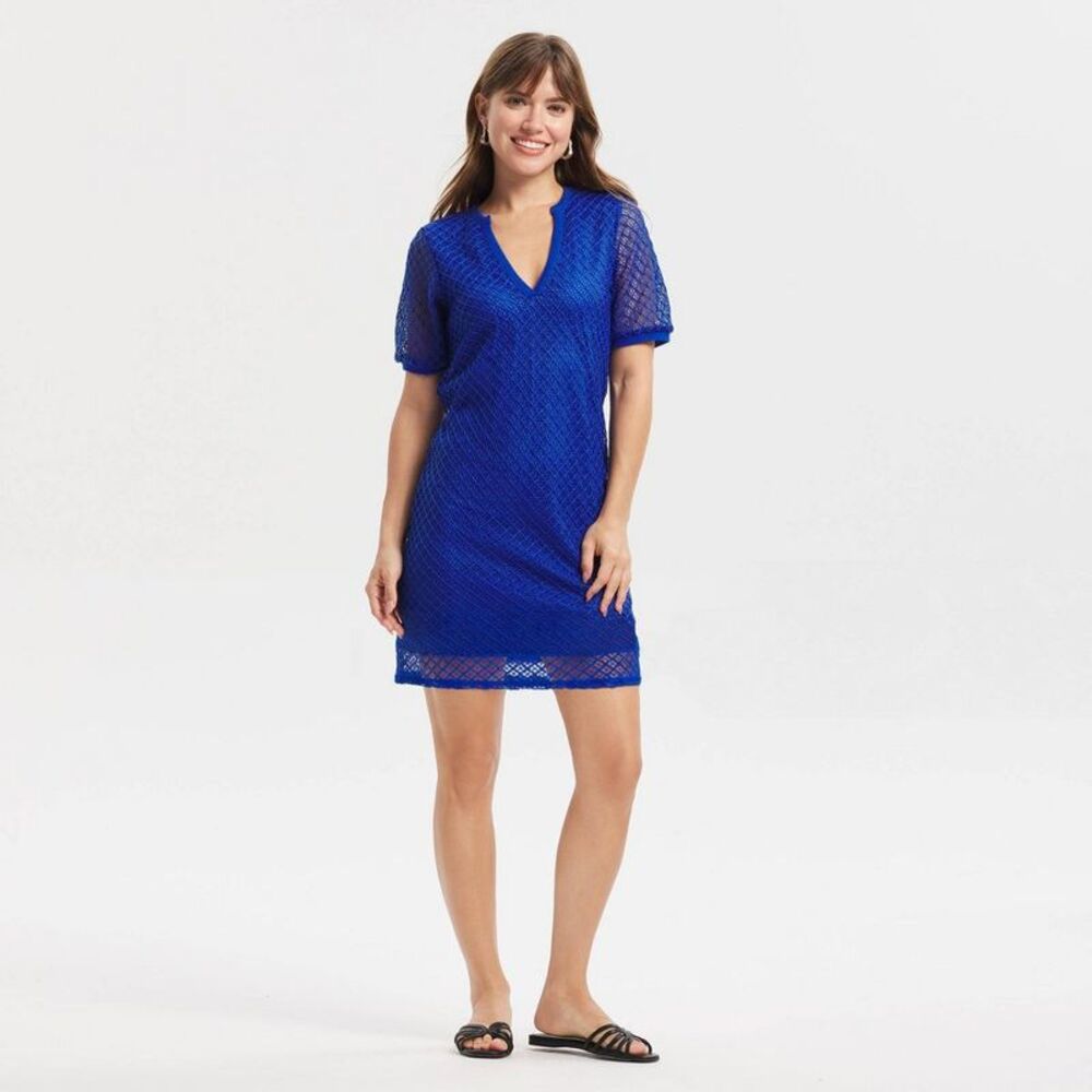 Women's Short Sleeve Mini Shift Dress - A New Day Royal Blue XL